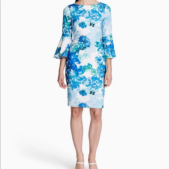 Flower Bell Sleeve Sheath Dress NWOT